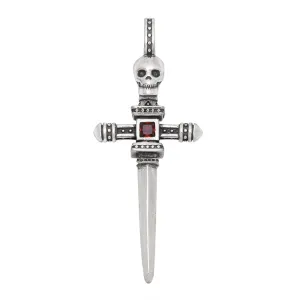 Real Solid 925 Sterling Silver Pendants CZ Inlay Skull Sword Cross Gothic Punk Jewelry