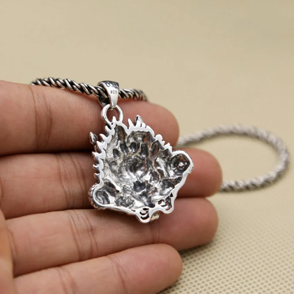 Real Solid 925 Sterling Silver Pendants Dragon Skull Devil Men Fashion Jewelry