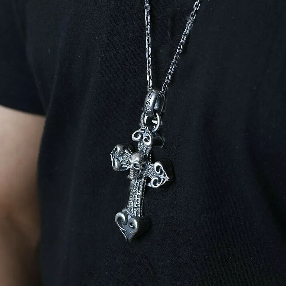 Real Solid 925 Sterling Silver Pendants Huge Heavy Cross Skull Heart Men Hiphop Jewelry