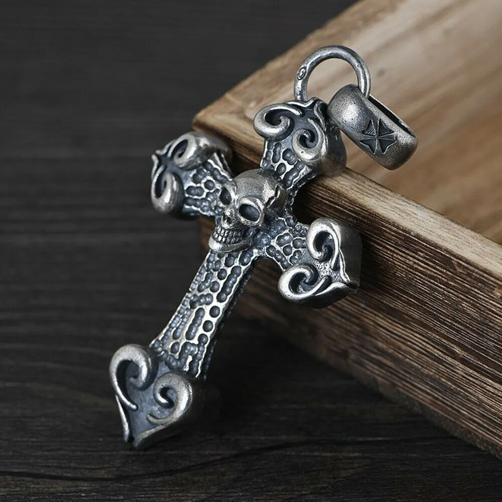 Real Solid 925 Sterling Silver Pendants Huge Heavy Cross Skull Heart Men Hiphop Jewelry