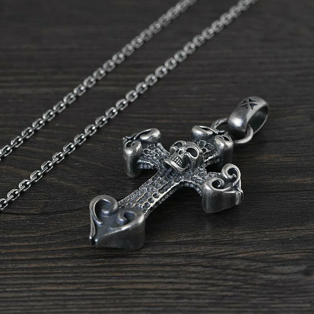 Real Solid 925 Sterling Silver Pendants Huge Heavy Cross Skull Heart Men Hiphop Jewelry