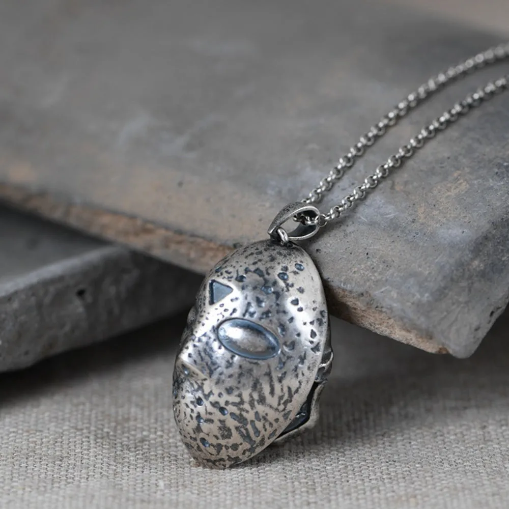 Real Solid 925 Sterling Silver Pendants Mask Skull Rotation Men HipHop Jewelry