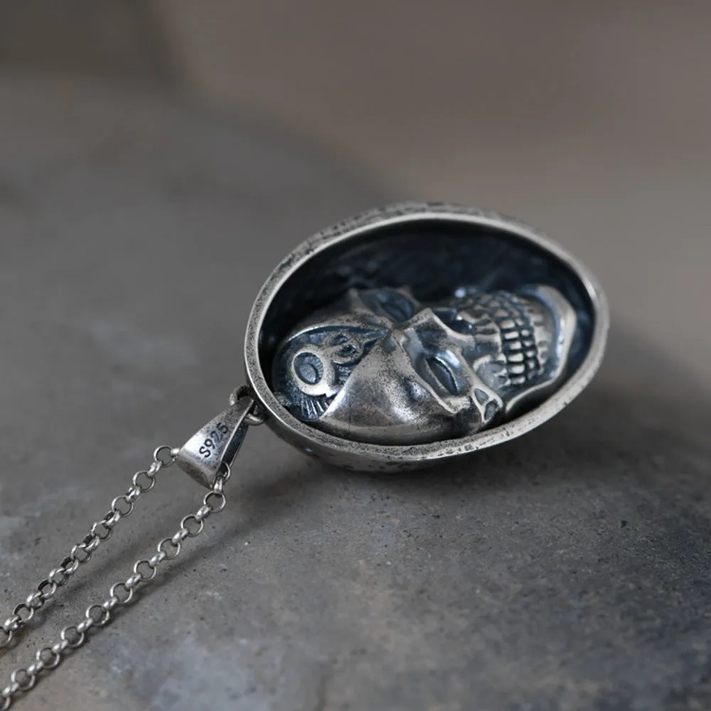 Real Solid 925 Sterling Silver Pendants Mask Skull Rotation Men HipHop Jewelry