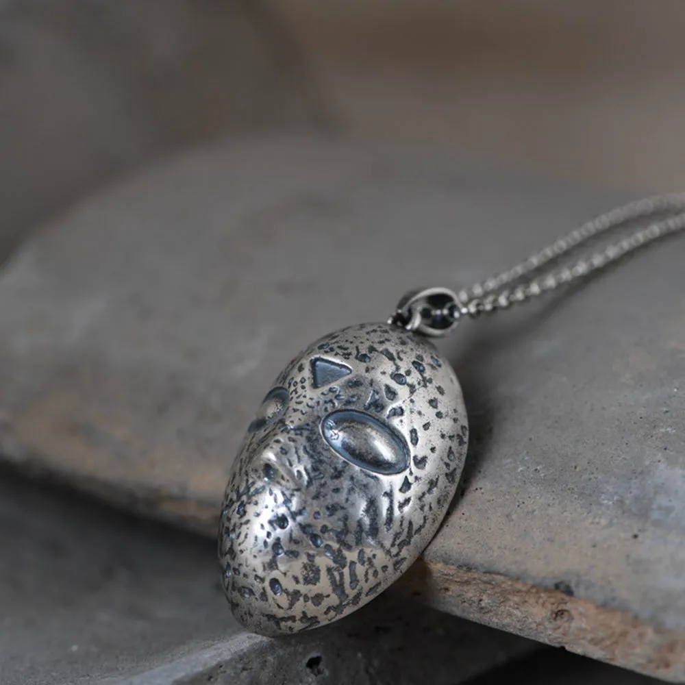 Real Solid 925 Sterling Silver Pendants Mask Skull Rotation Men HipHop Jewelry