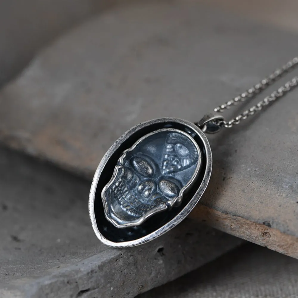 Real Solid 925 Sterling Silver Pendants Mask Skull Rotation Men HipHop Jewelry