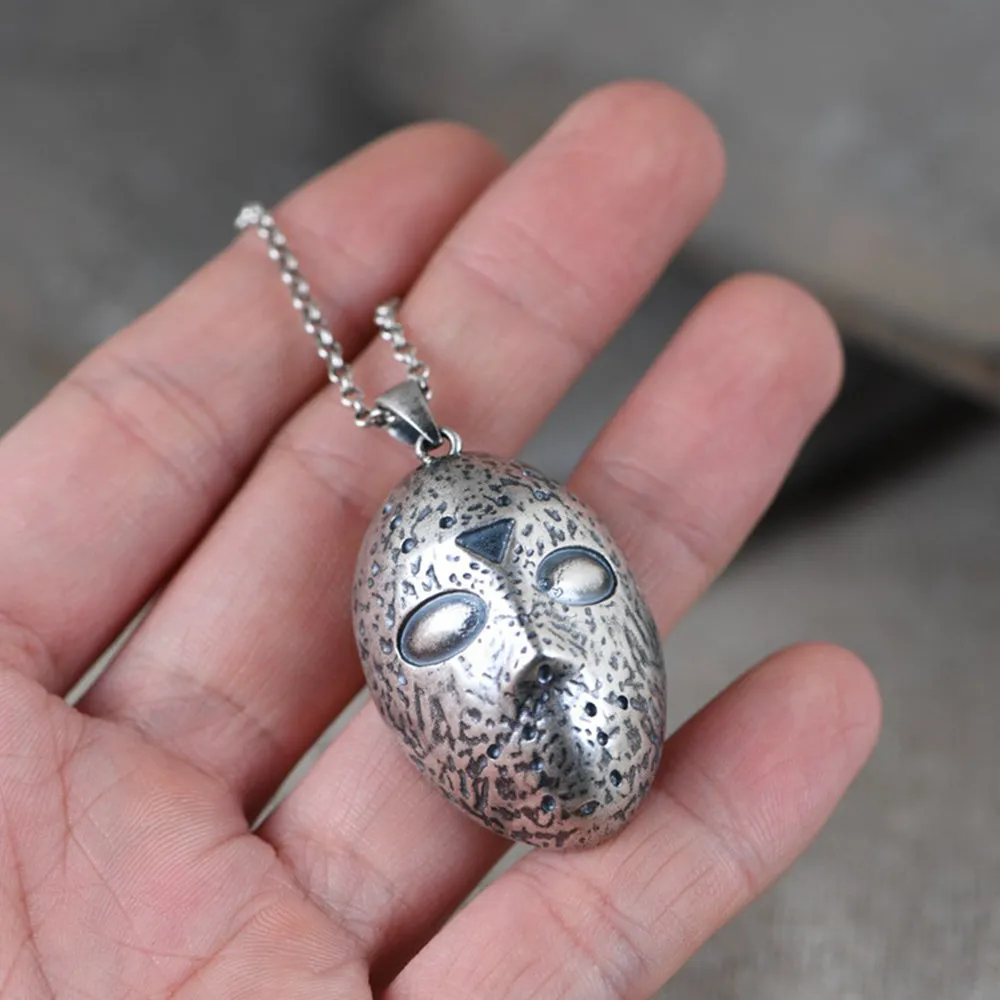 Real Solid 925 Sterling Silver Pendants Mask Skull Rotation Men HipHop Jewelry