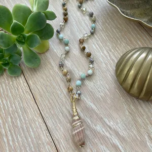 Real Tan Striped Seashell Charm Necklace