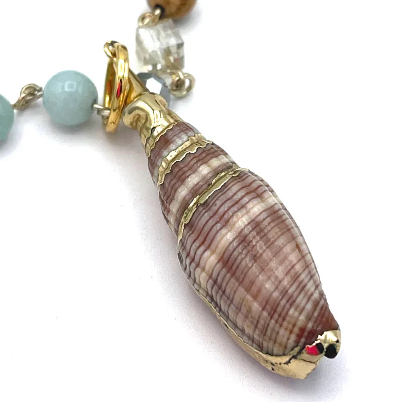 Real Tan Striped Seashell Charm Necklace