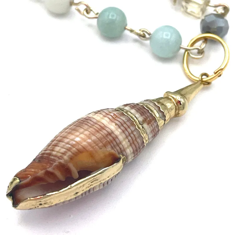 Real Tan Striped Seashell Charm Necklace