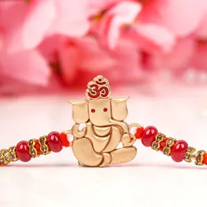 Red Beaded Gold Ganesh Ji Rakhi
