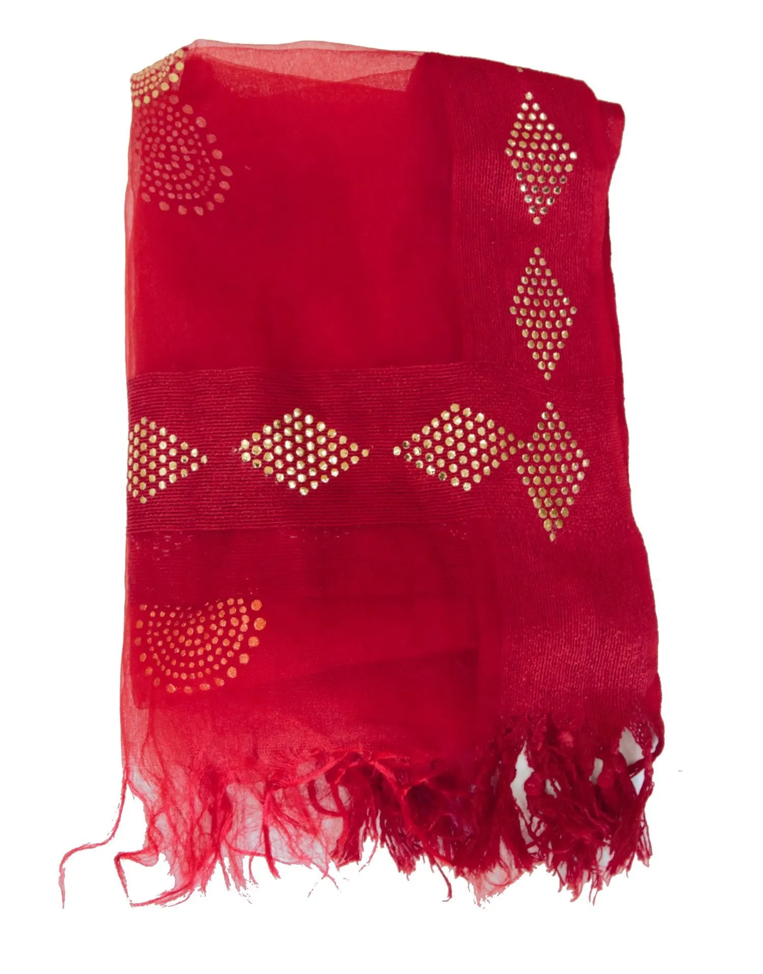 Red Color Dupatta With Golden Dots Pattern