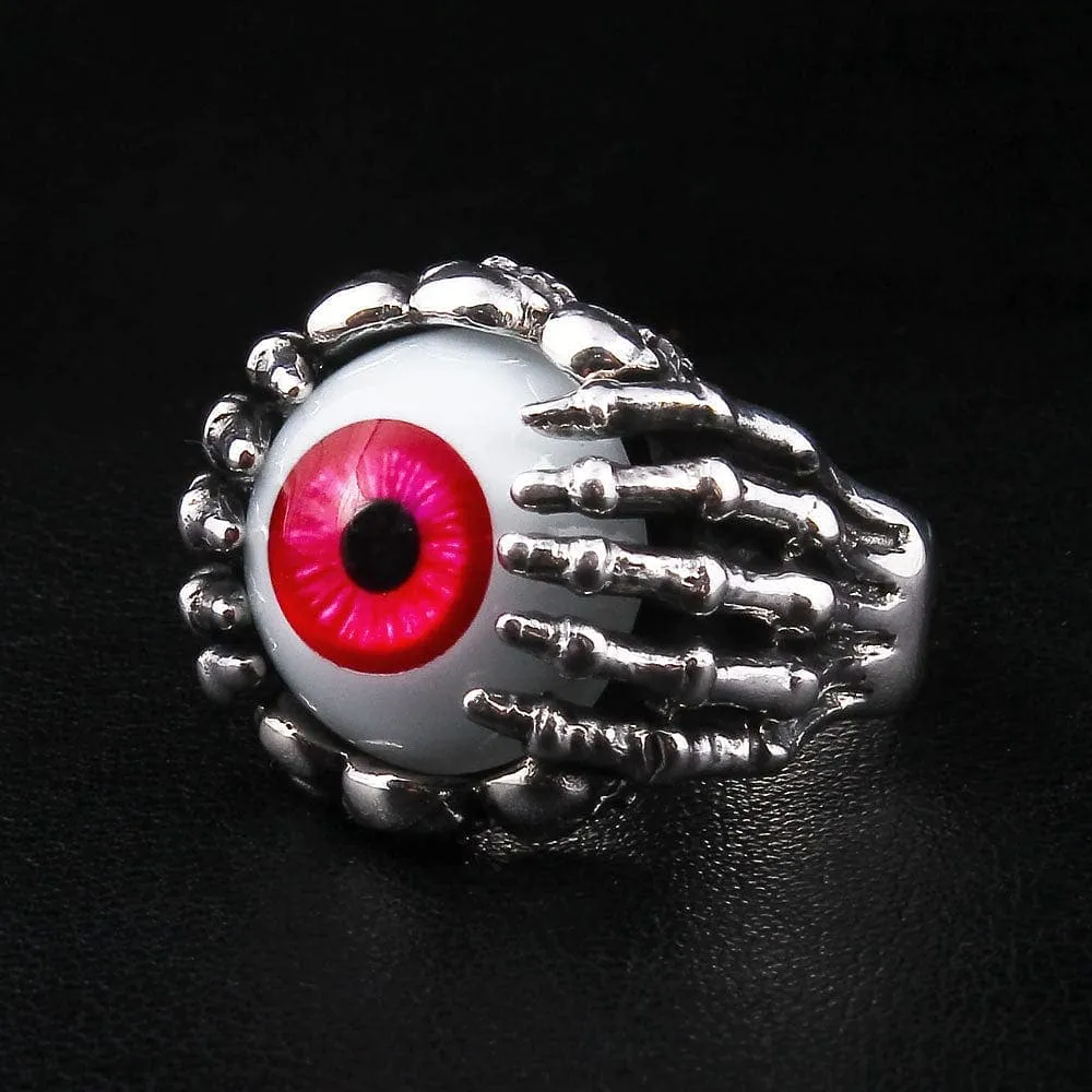 Red Eye Claw Sterling Silver Gothic Ring