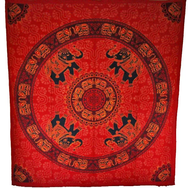 Red Grand Elephant Festival Mandala Tapestry