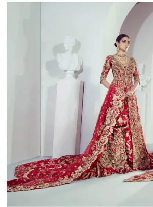 Red Open Shirt Lehnga with Embroidery #N7007