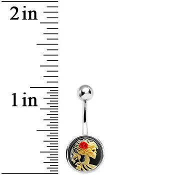 Red Rose Flower Skeleton Cameo Belly Ring