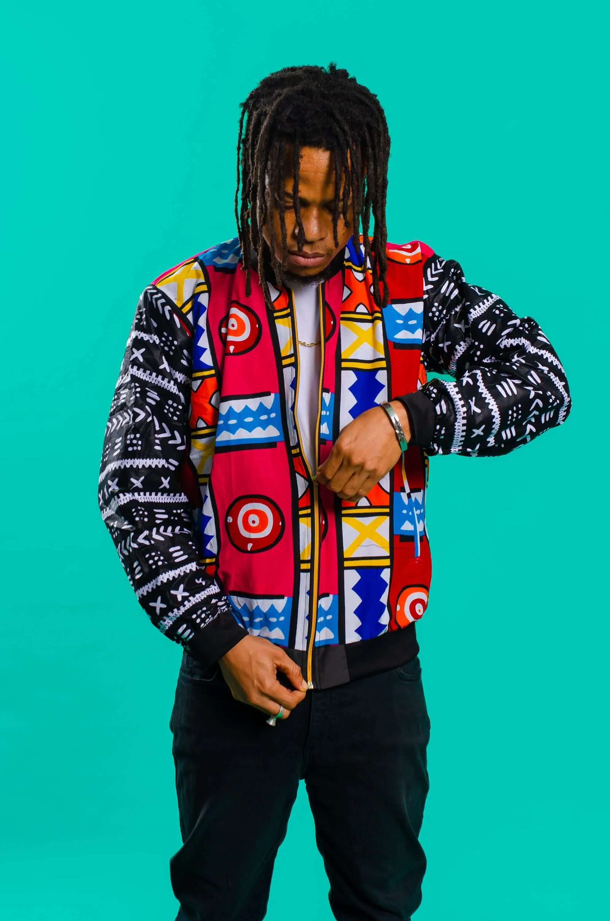 Retro Raver African Print Bomber Jacket