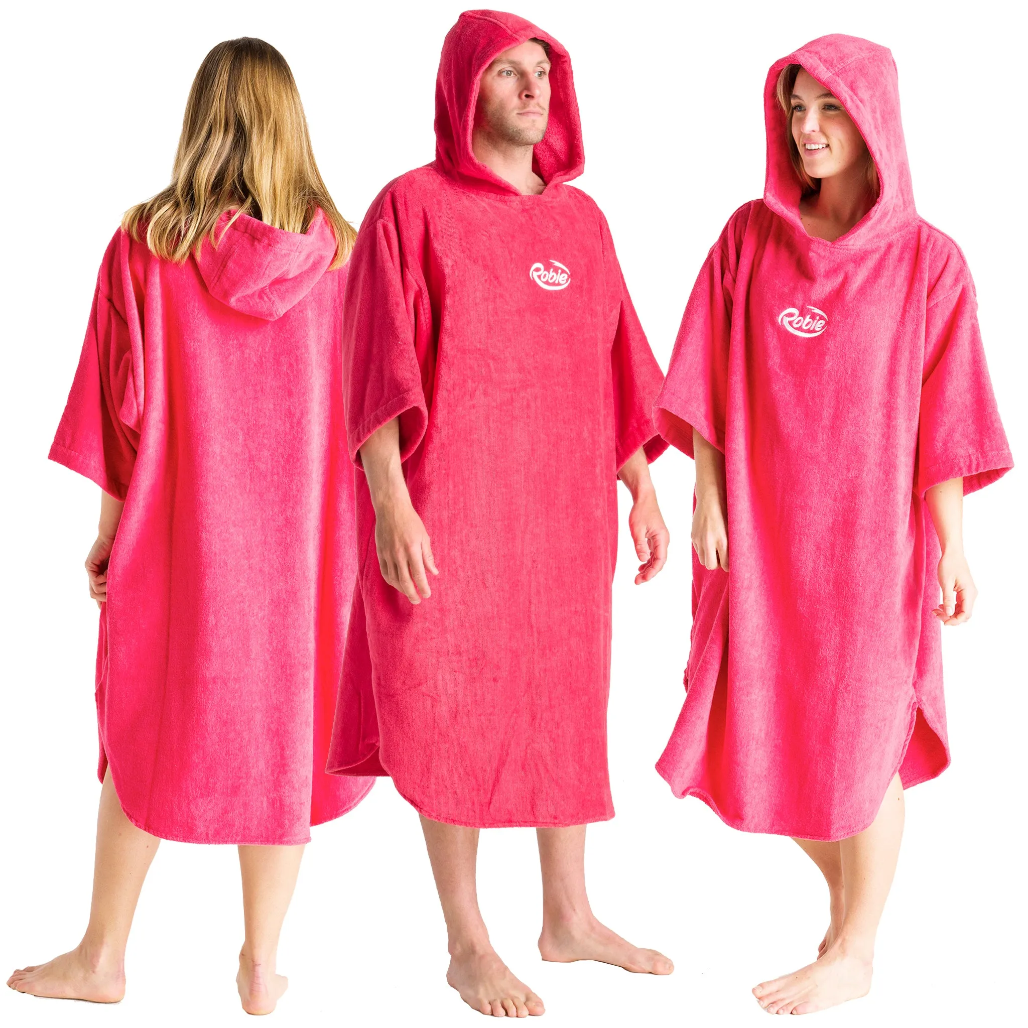 Robie Robes Adult Original Long Sleeve Towelling Beach Changing Poncho - Coral