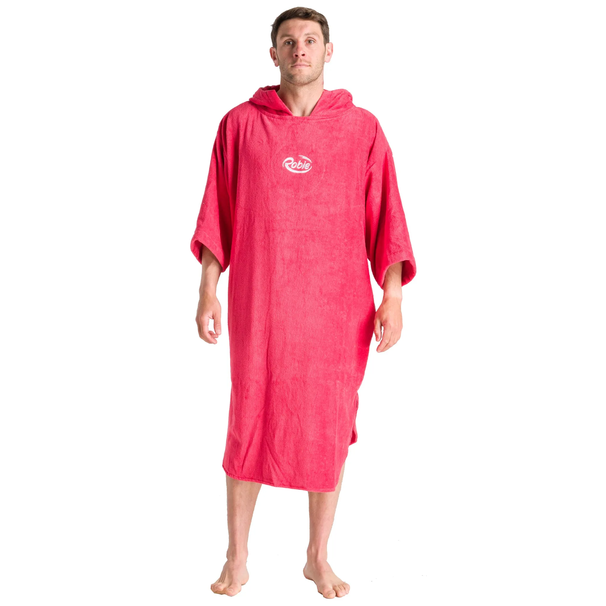 Robie Robes Adult Original Long Sleeve Towelling Beach Changing Poncho - Coral
