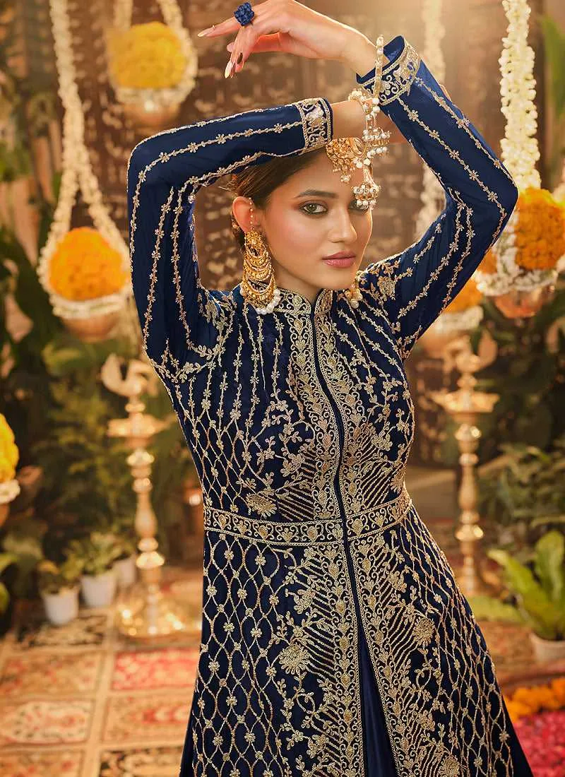 Royal Blue Heavy Embroidered Jacket Style Suit