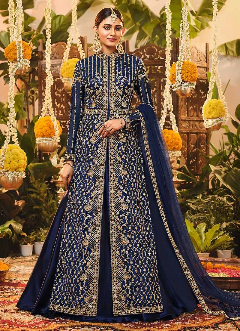 Royal Blue Heavy Embroidered Jacket Style Suit