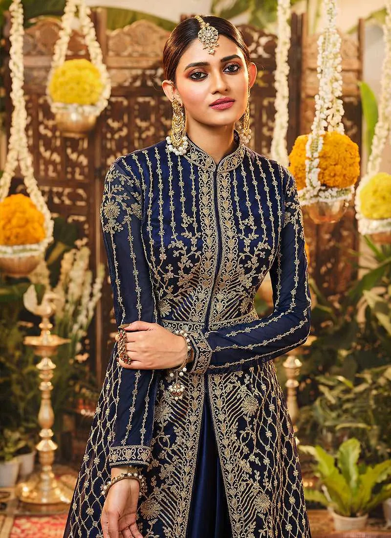 Royal Blue Heavy Embroidered Jacket Style Suit