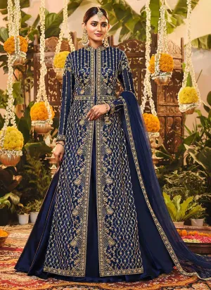 Royal Blue Heavy Embroidered Jacket Style Suit