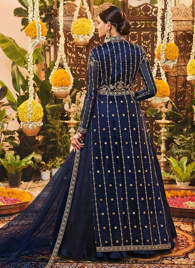 Royal Blue Heavy Embroidered Jacket Style Suit