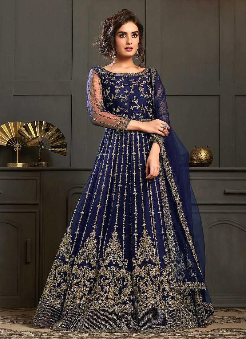 Royal Blue Heavy Embroidered Kalidar Anarkali Suit