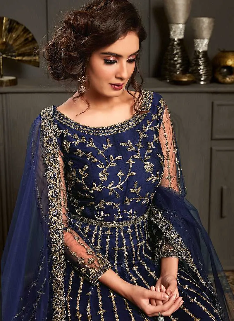 Royal Blue Heavy Embroidered Kalidar Anarkali Suit