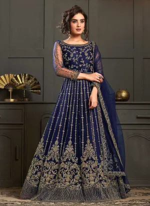 Royal Blue Heavy Embroidered Kalidar Anarkali Suit