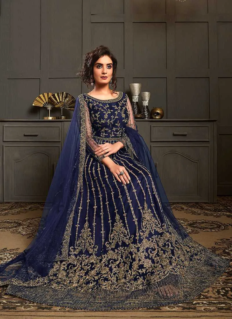 Royal Blue Heavy Embroidered Kalidar Anarkali Suit