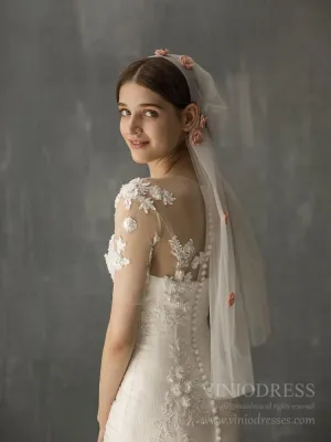 Roycebridal 3D Floral Bridal Veils Vintage Juliet Cap Veil for Bride AC1238