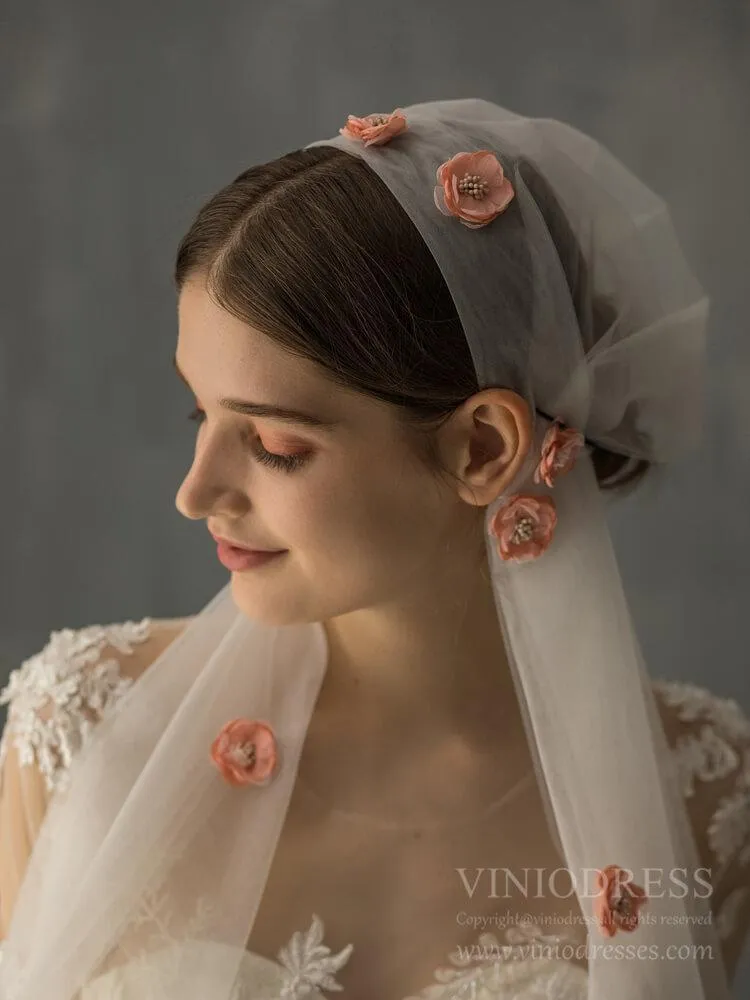 Roycebridal 3D Floral Bridal Veils Vintage Juliet Cap Veil for Bride AC1238