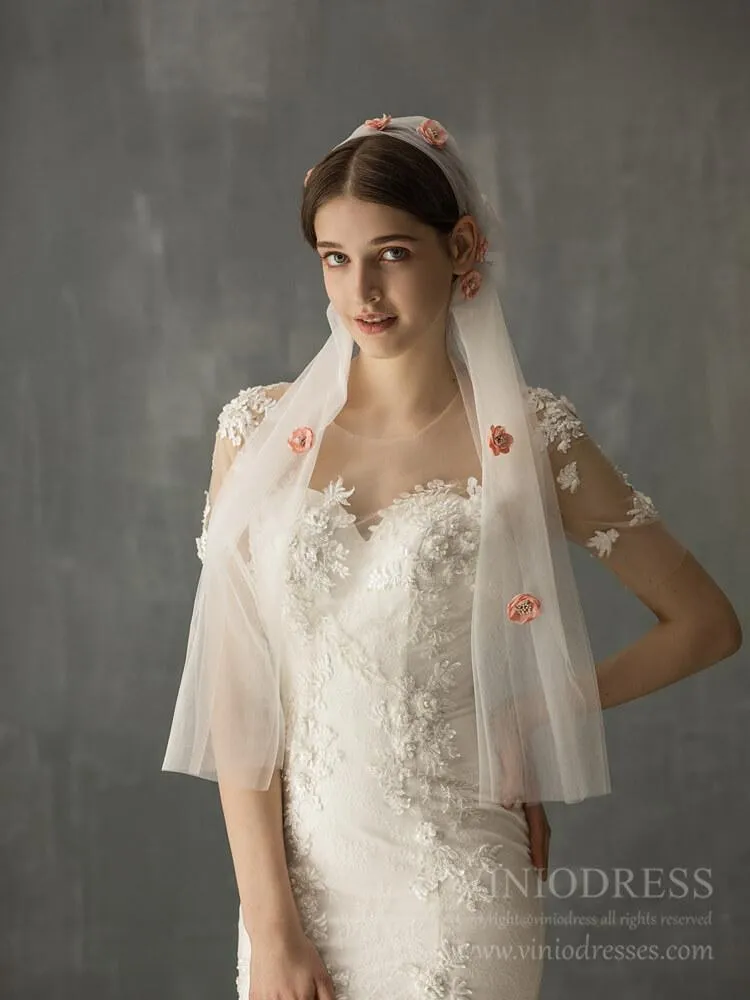 Roycebridal 3D Floral Bridal Veils Vintage Juliet Cap Veil for Bride AC1238