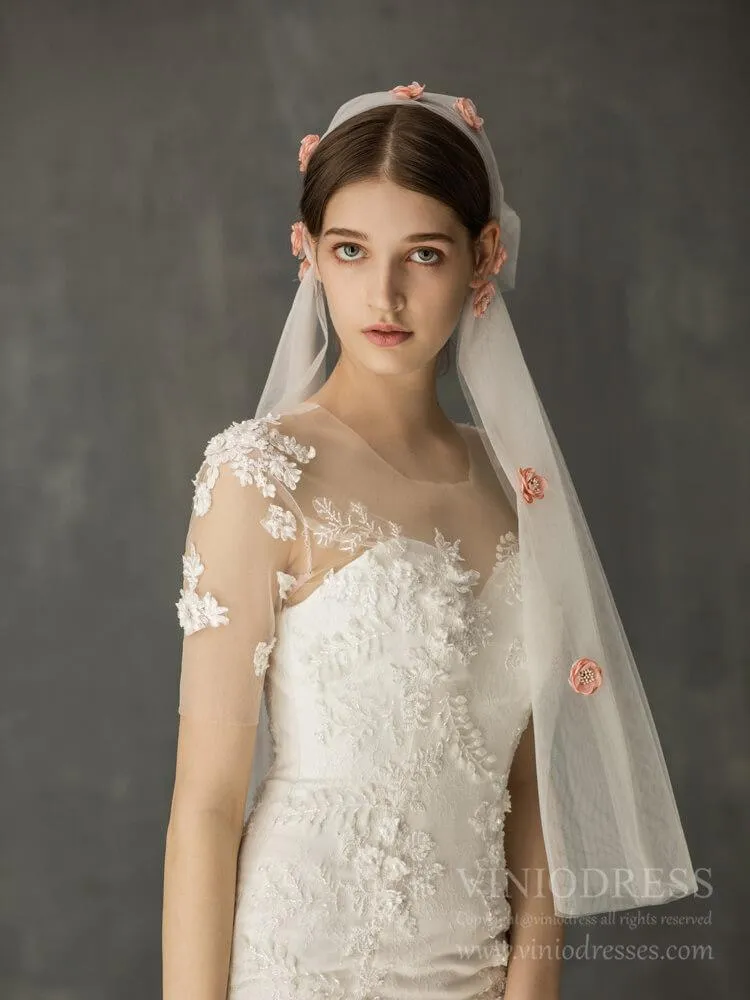 Roycebridal 3D Floral Bridal Veils Vintage Juliet Cap Veil for Bride AC1238