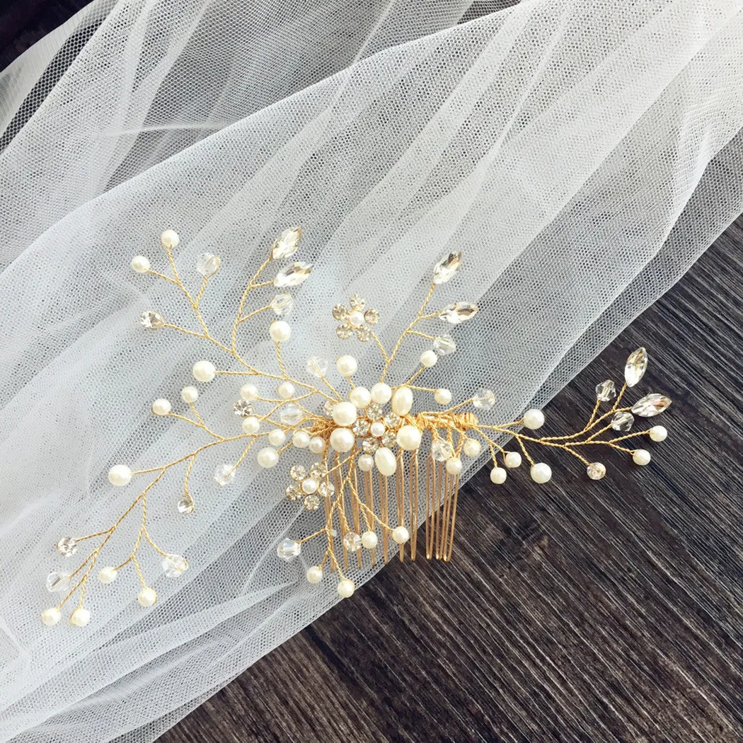 Roycebridal Bridal Comb Gold and Veil