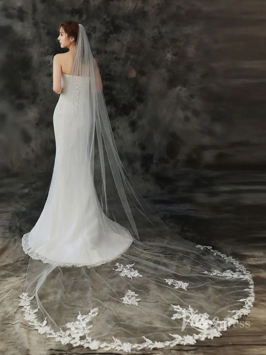 Roycebridal Lace Appliqued 1 Tier Cathedral Veil Viniodress TS1911