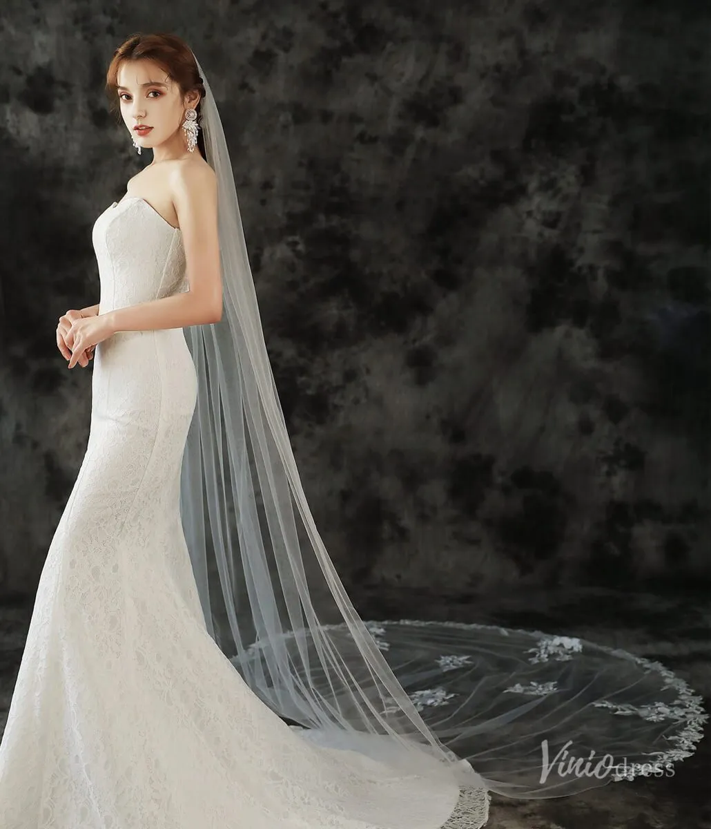 Roycebridal Lace Appliqued 1 Tier Cathedral Veil Viniodress TS1911