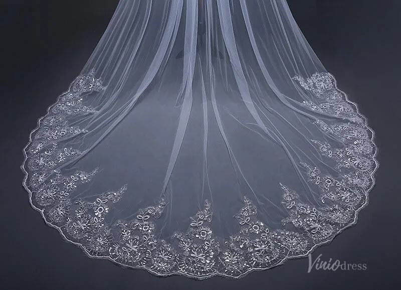 Roycebridal Lace Appliqued Cathedral Veil with Blusher Viniodress TS170103