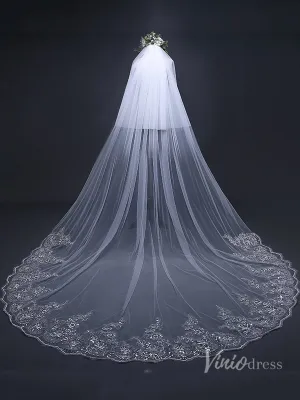 Roycebridal Lace Appliqued Cathedral Veil with Blusher Viniodress TS170103