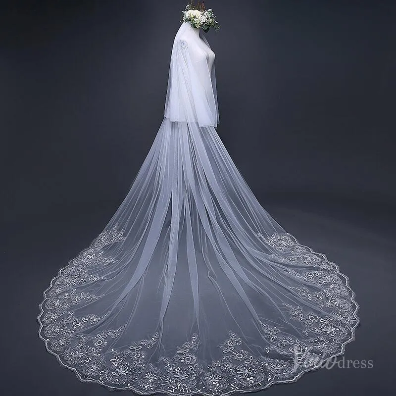 Roycebridal Lace Appliqued Cathedral Veil with Blusher Viniodress TS170103