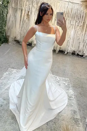 Roycebridal Satin Mermaid Spaghetti Straps Court Train Wedding Dresses, Bridal Gown, MW903