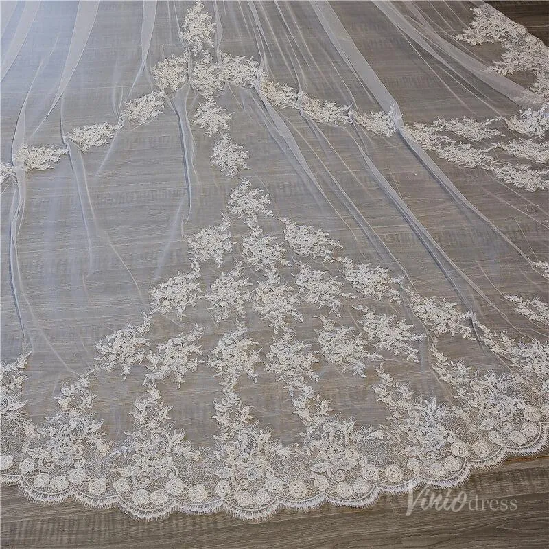 Roycebridal Vinatage Lace Appliqued Cathedral Veil Viniodress TS17153
