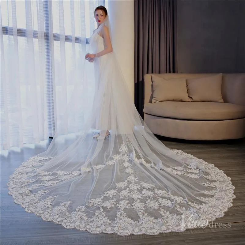 Roycebridal Vinatage Lace Appliqued Cathedral Veil Viniodress TS17153