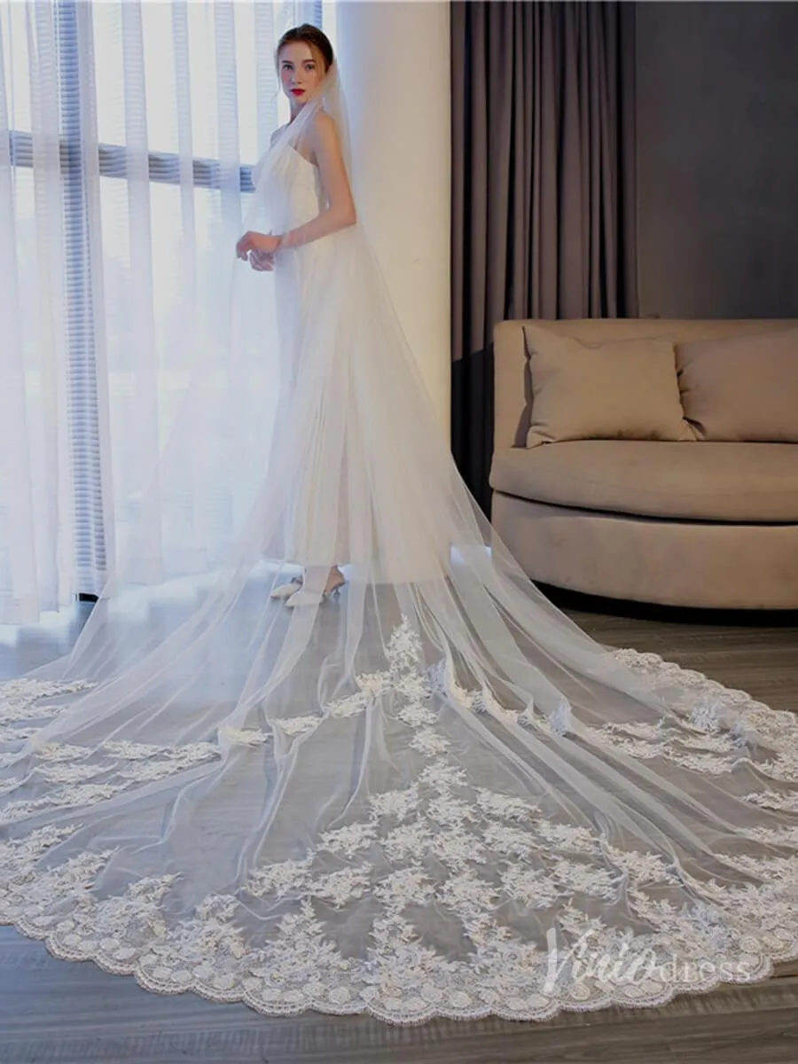 Roycebridal Vinatage Lace Appliqued Cathedral Veil Viniodress TS17153