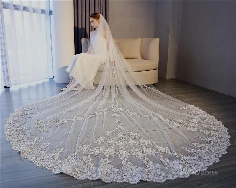 Roycebridal Vinatage Lace Appliqued Cathedral Veil Viniodress TS17153