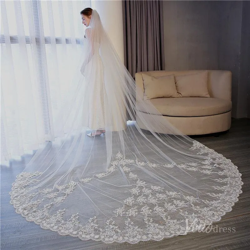 Roycebridal Vinatage Lace Appliqued Cathedral Veil Viniodress TS17153