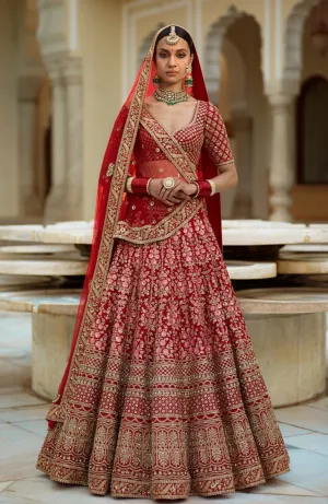 Sabyasachi Inspired Red Color Wedding Lehenga Set
