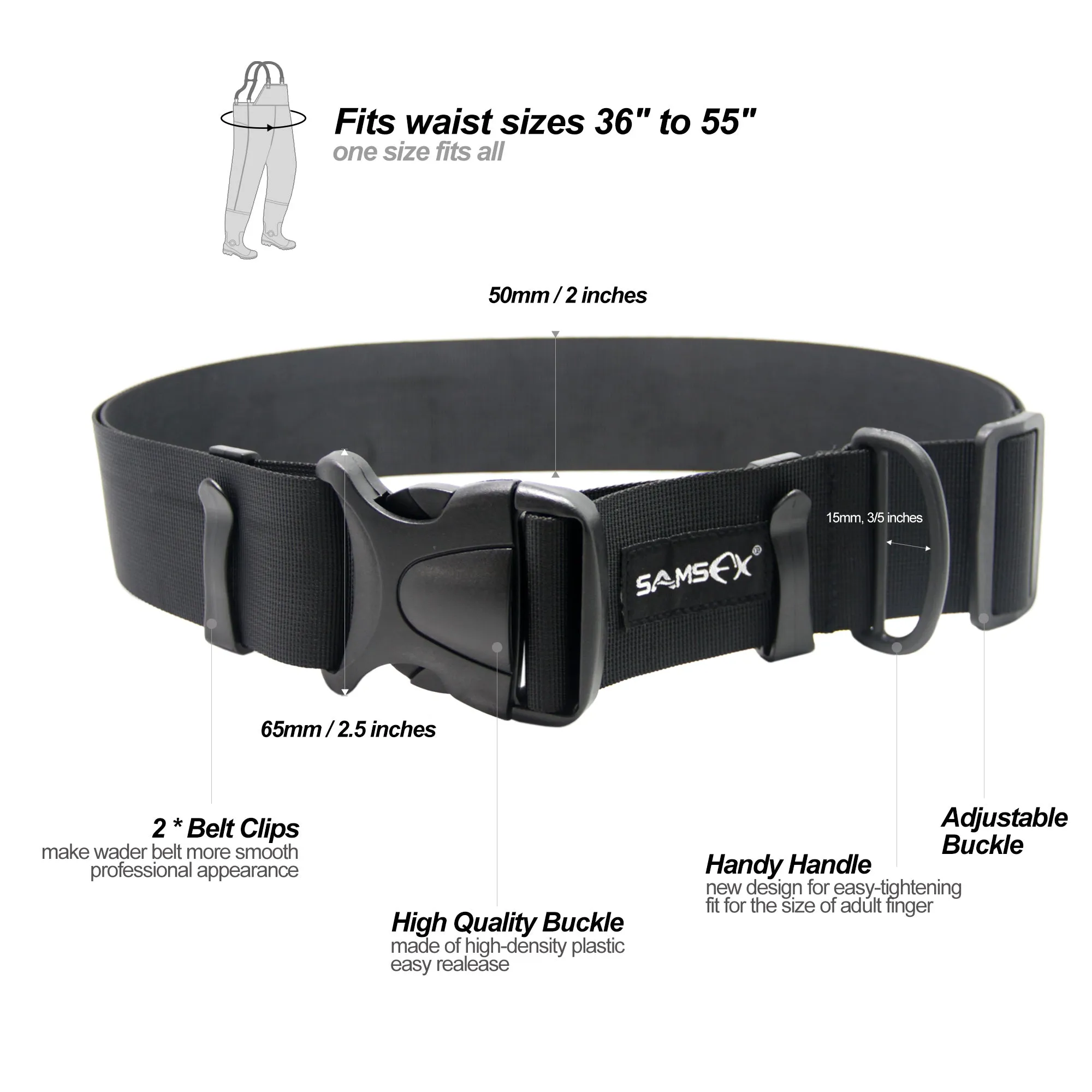 SAMSFX Adjustable Fishing Wader Belt Wading Belts Straps for Surf Casting Kayak Fishing Accessories