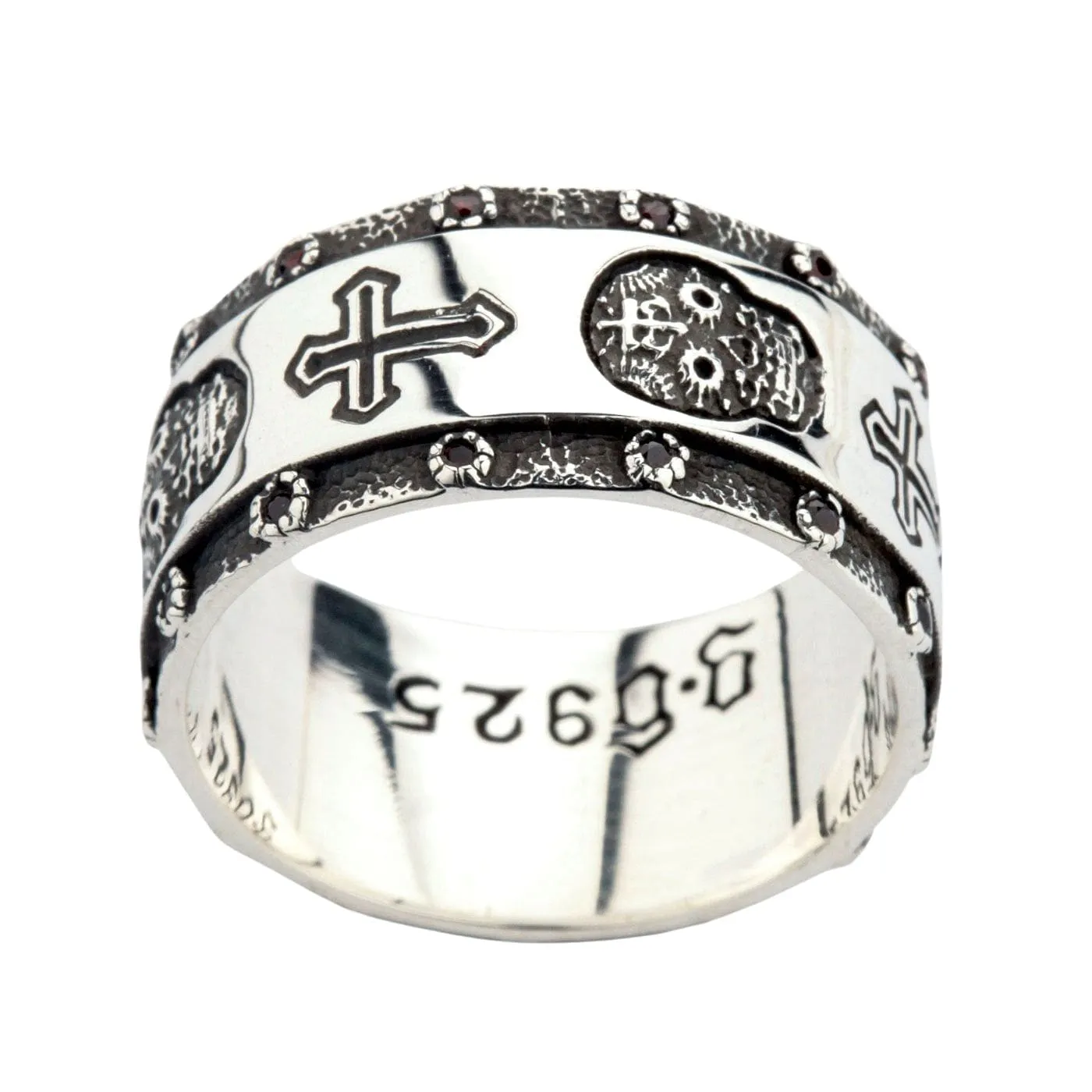 Santa Muerte Skull Cross Sterling Silver Ring